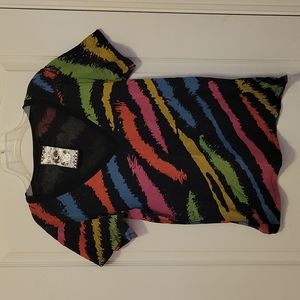 Like New Rainbow Zebra Striped V-Neck T-Shirt